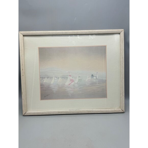 Signed Sailboat Artwork By Nigel Hemming In White Wood Frame glass water READ - Picture 12 of 12